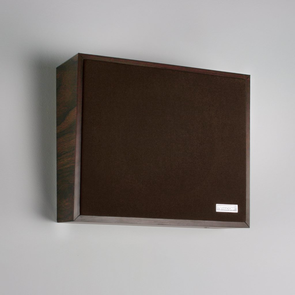 V-1023C Woodgrain Wall Speaker, Angled, One-Way, with Dark Cloth Grille