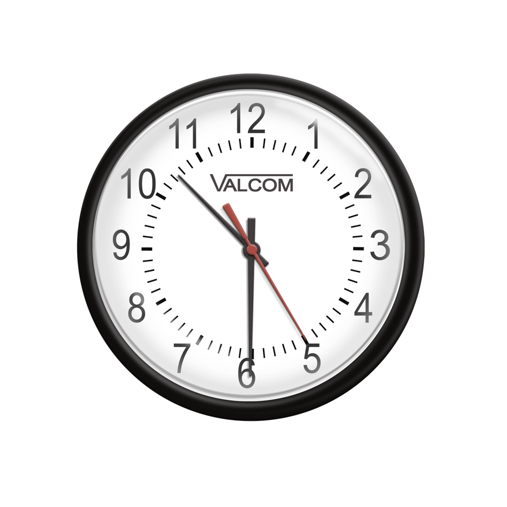 V-A11012B Round Analog Clock, 12-Inch, Wired, 110VAC, Black