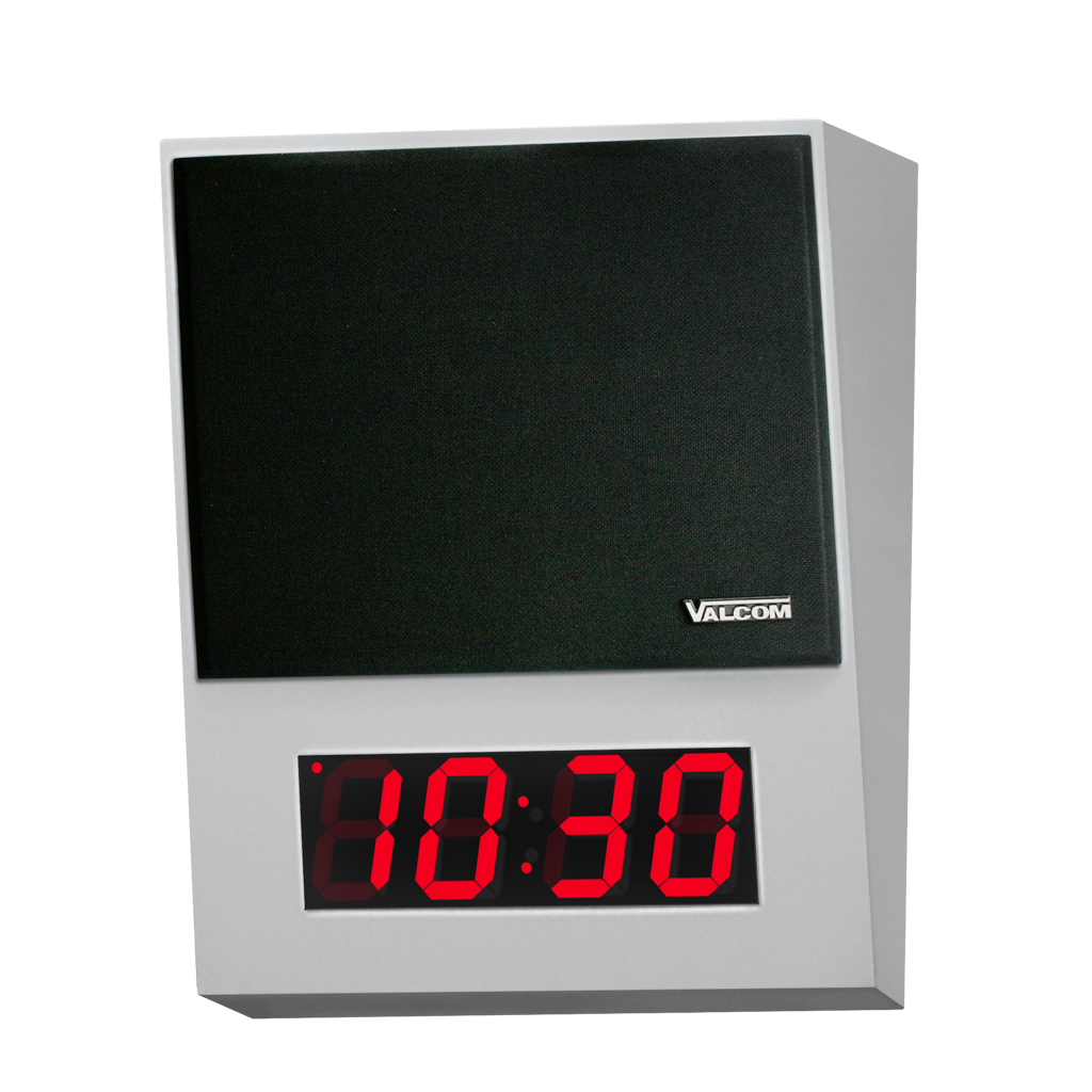 VIP-411A-DS-IC IP Digital Clock/Speaker, 4-Digits, Angled Surface Mount, One-Way, Gray, InformaCast™