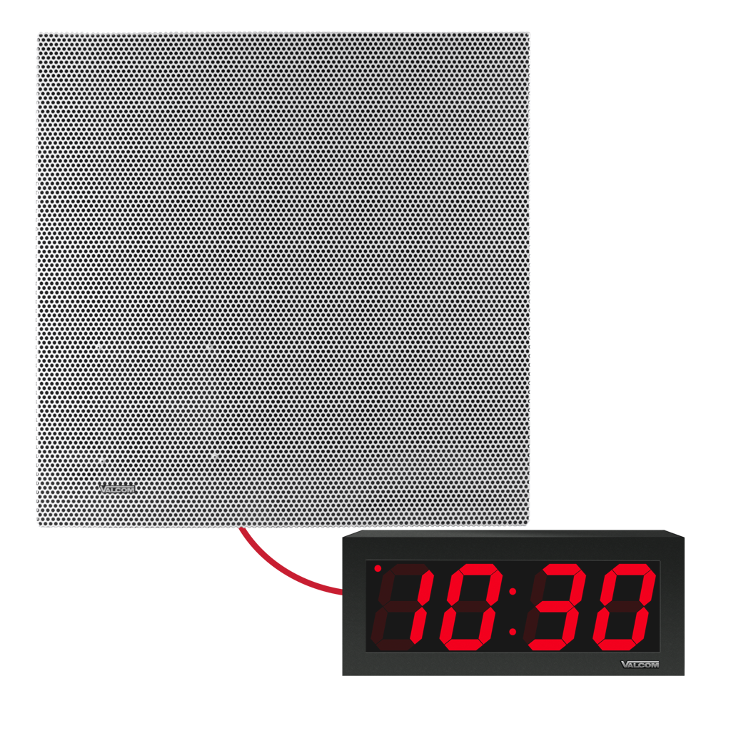 VIP-4122-D44-IC IP Lay-In 2' x 2' Ceiling Speaker + 4-Digit Digital Clock Kit, Includes 50 Foot Cable, InformaCast™
