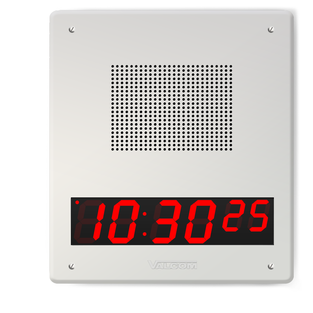 VIP-426A-D IP Clock/Speaker, 6-Digits, Digital Clock, One-Way/Talkback, Programmable, White
