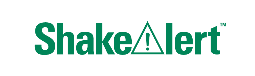 ShakeAlert Logo in green with white background. Valcom Earthquake Early Warning System